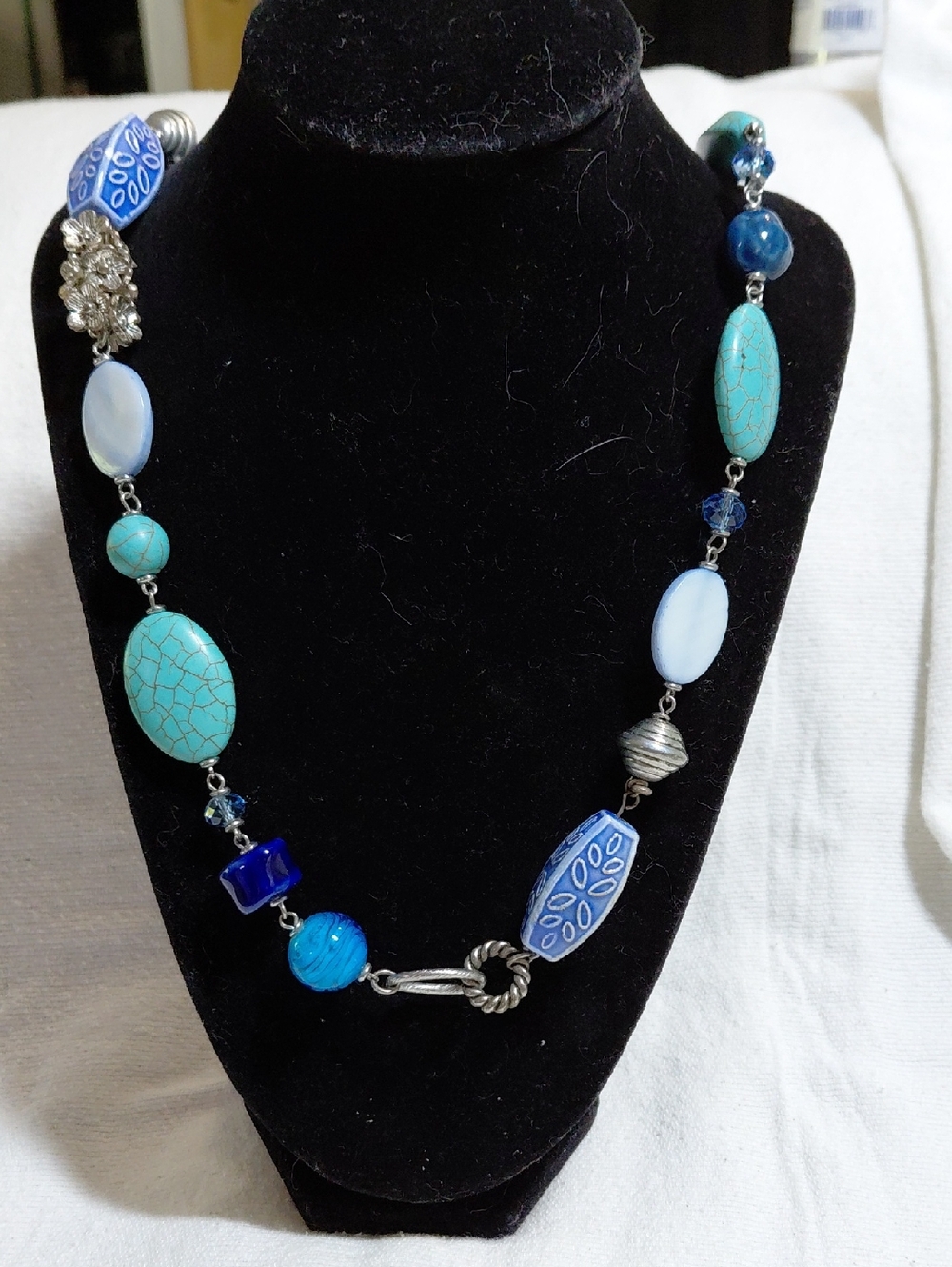 Premier Designs Blue and Turquoise Mixed-Bead Necklace
